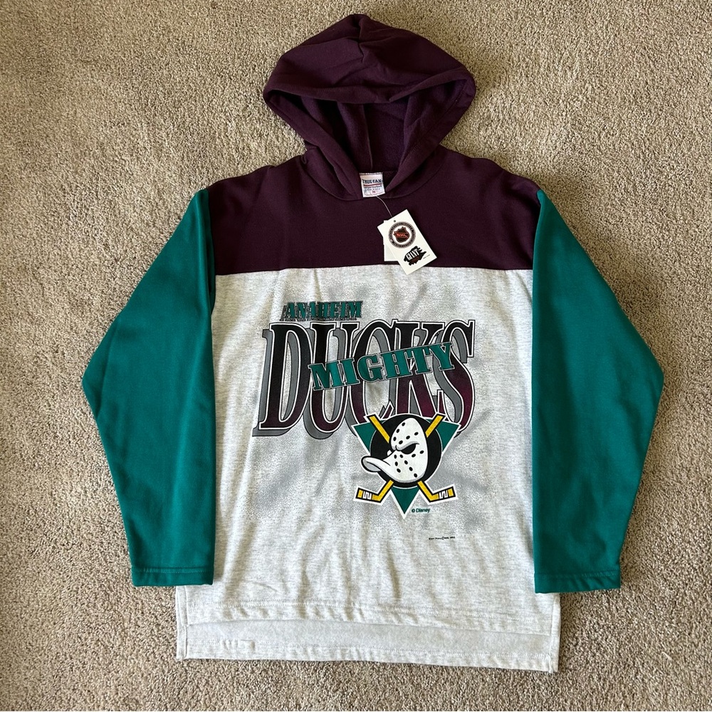 Vintage Mighty Ducks Hoodie Size M Sweatshirt Color Block 1993 New Old Stock